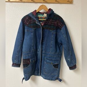 Vintage Denim Flannel Lined Coat with Southwestern Details